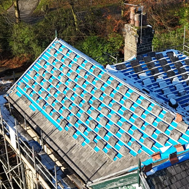 Drone image Rawtenstall Slate roof refurbishment, Drone image